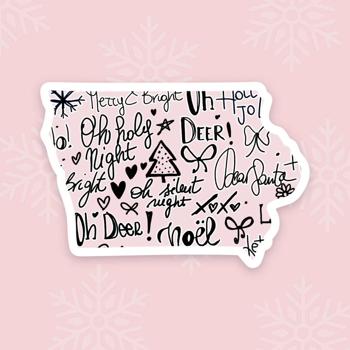 Iowa Pink Christmas State Sticker