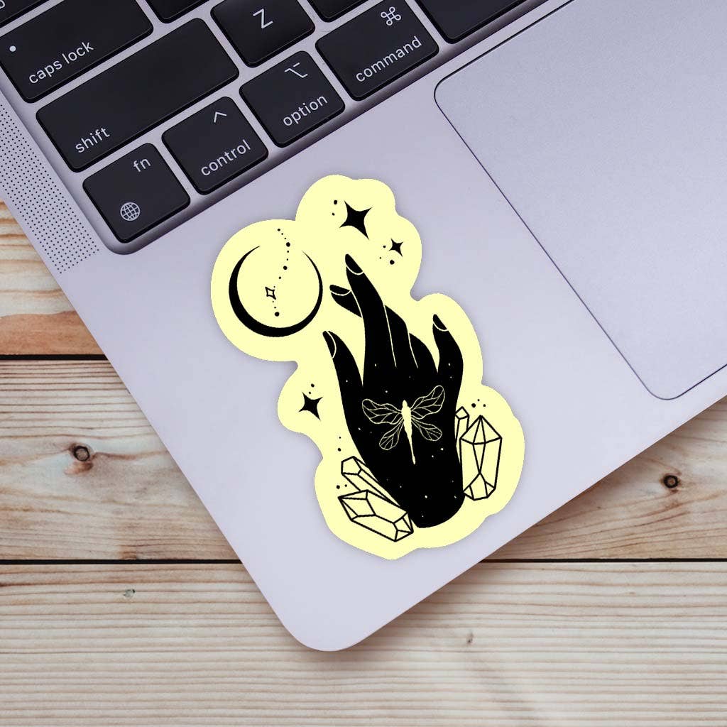 DNR Mystic Crystals, Dragonfly, Moon, and Stars Sticker - Yellow