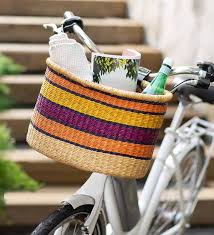 Sunset Stripe Bolga Bicycle Basket with Leather Straps
