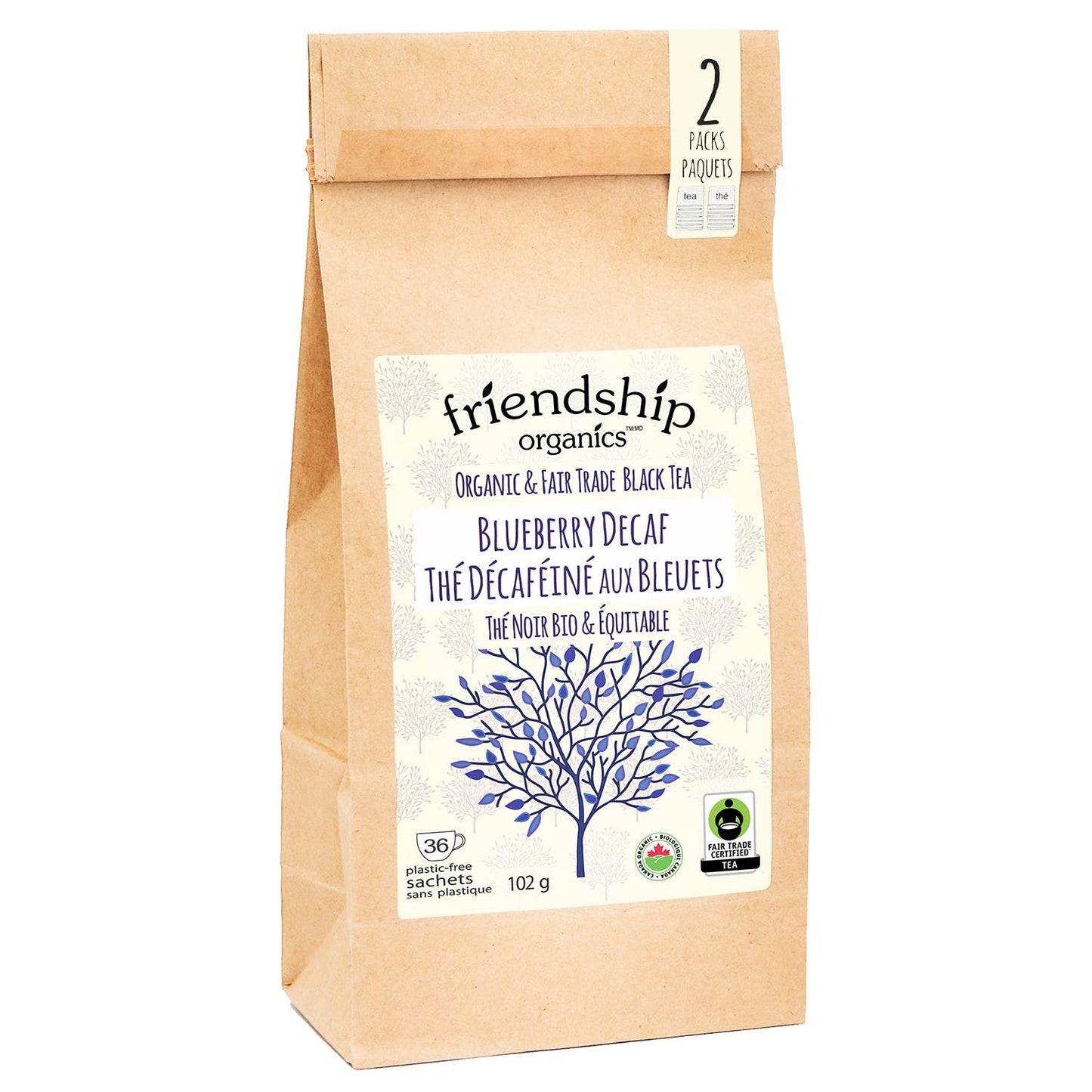 Blueberry Decaf Tea, Organic and Fair Trade Certified bag