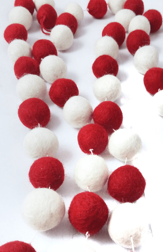 Felt Ball Garland - 10' Red & White
