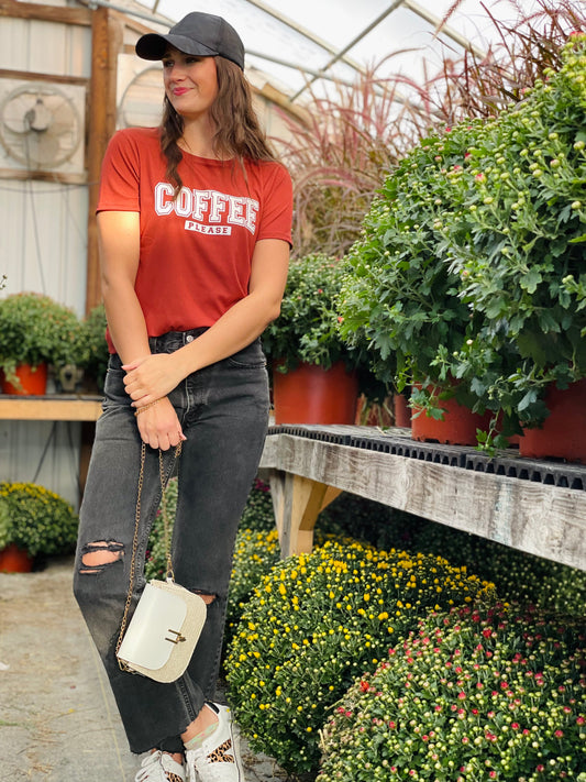 Pumpkin Ribbed Coffee Please Tee