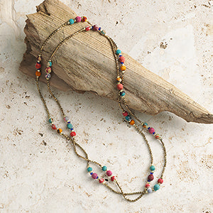 Long Sari Bead and Brass Necklace