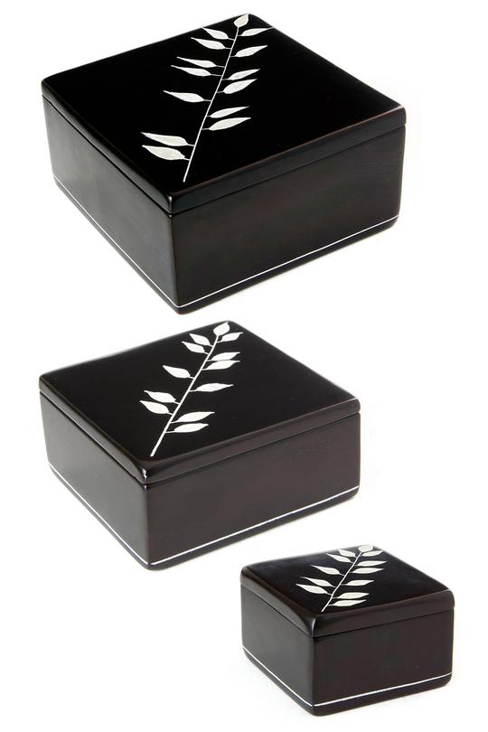 African Bamboo Square Soapstone Boxes