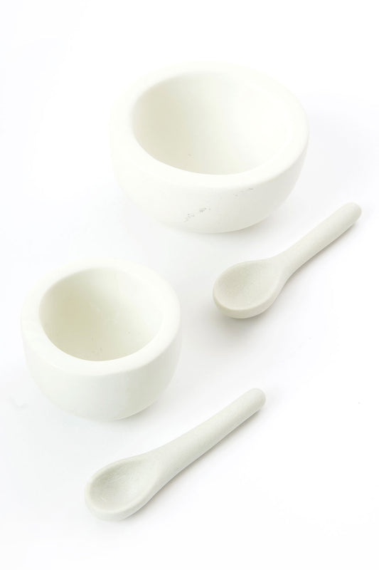 White Soapstone Salt Cups & Spoons Set of 2