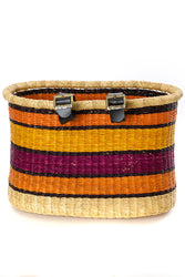 Sunset Stripe Bolga Bicycle Basket with Leather Straps