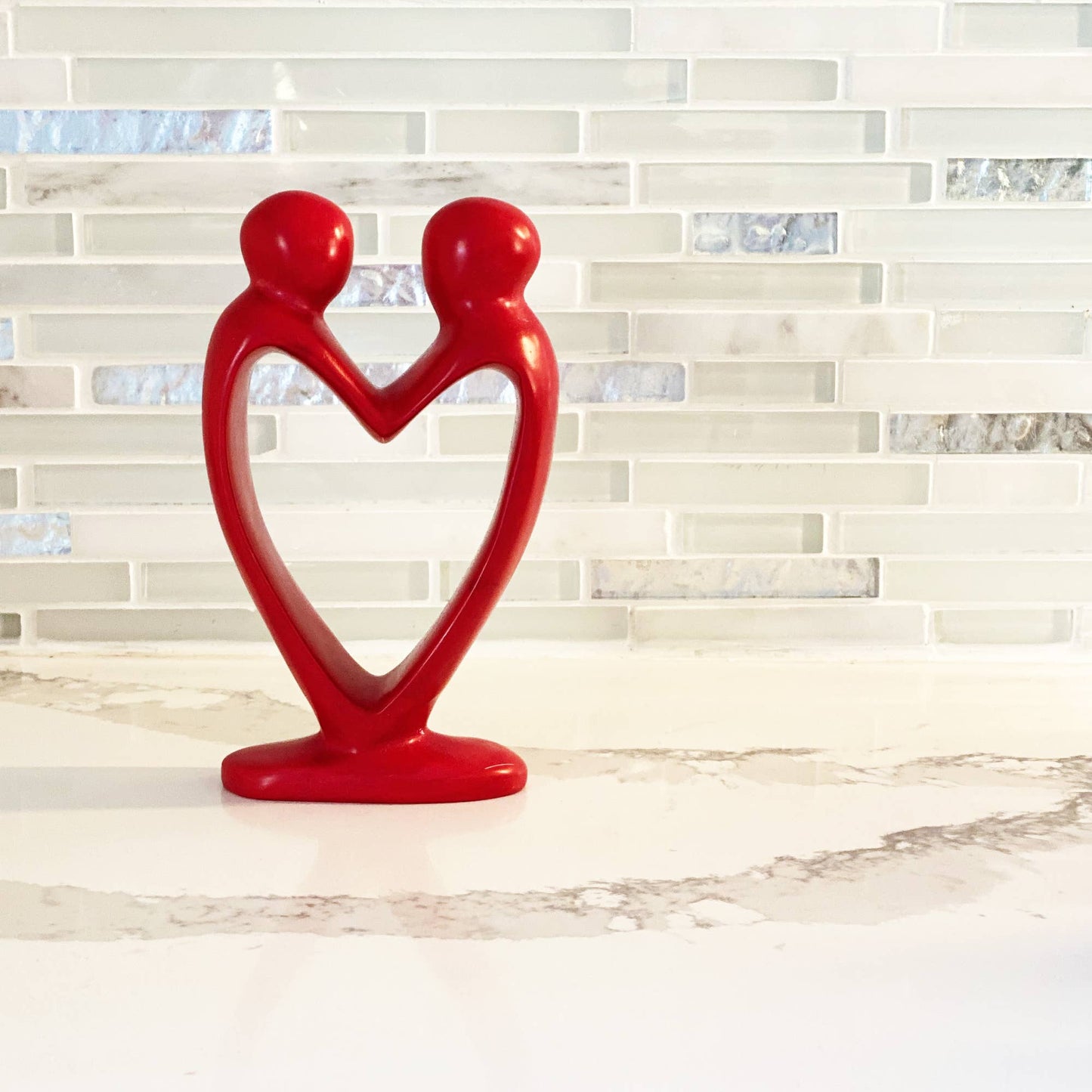 Lover's Heart Soapstone Sculpture Red Finish