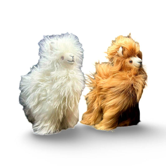 Natural Color Suri Alpaca Fur Doll Plush Toy 8" Soft Stuffed