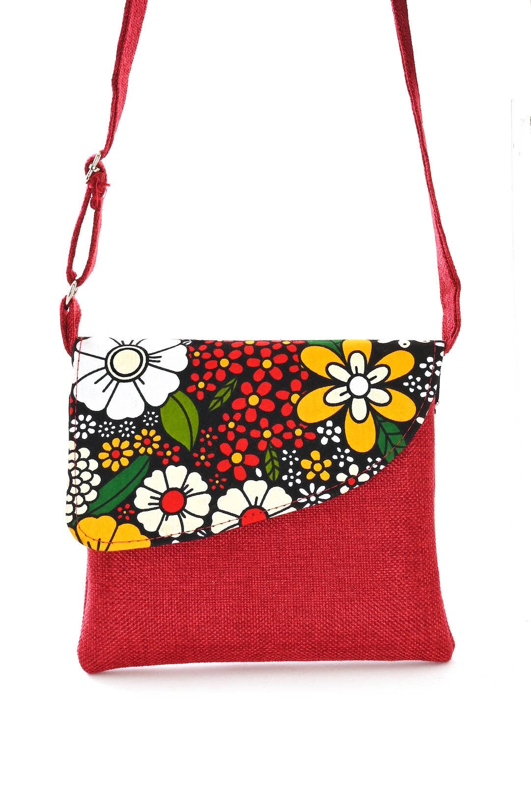 Red Jute & African Print Crossbody Bag