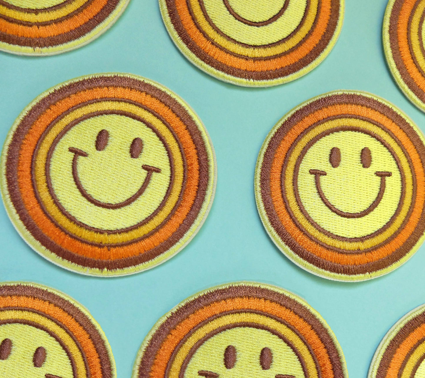 Smiley Face, Retro Sun, Rainbow Embroidered Iron-On Patch