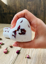 Load image into Gallery viewer, Organic  Rose Heart Bath Bomb, Valentine’s Day: Plastic packaging
