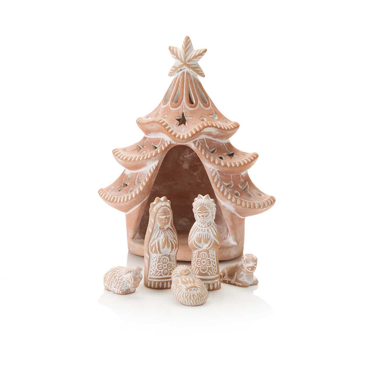 Tree Lantern Terracotta Nativity