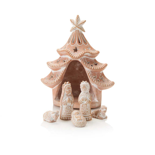 Tree Lantern Terracotta Nativity