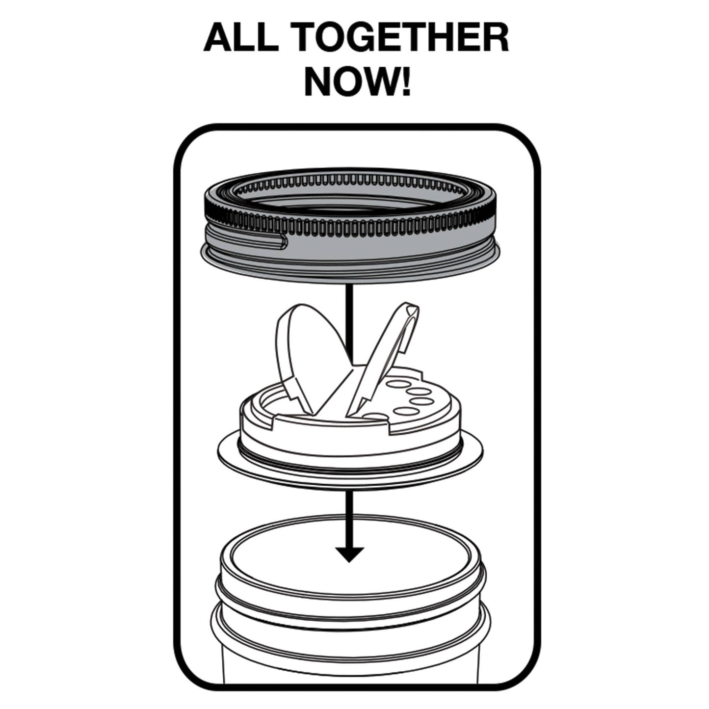 Jarware Spice Lid for Regular Mouth Mason Jar, Black, White