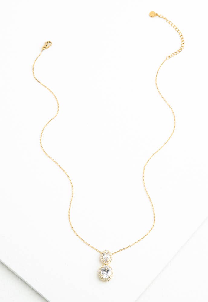 Divine Connection Gold and Zircon Necklace- 14K Gold Plated Dangle Formal Necklace