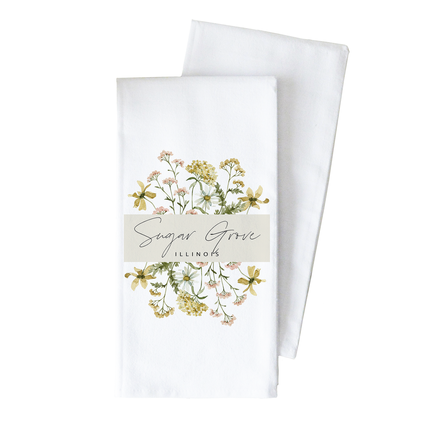 Cedar Falls, Iowa Flower Tea Towel: White • 100% Cotton