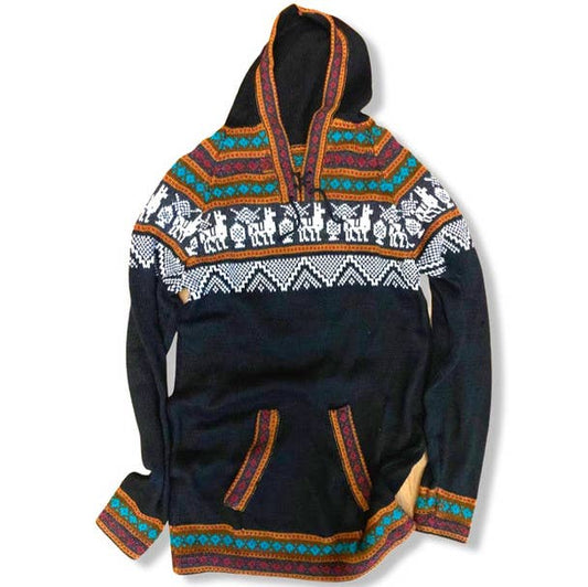 Alpaca Sweater Fashion Hoodie Peru Knit Pullover Unisex Boho: 2XL Grey