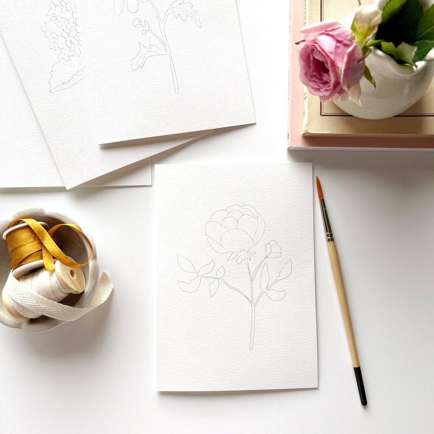 paintable watercolor notecard set Garden flowers