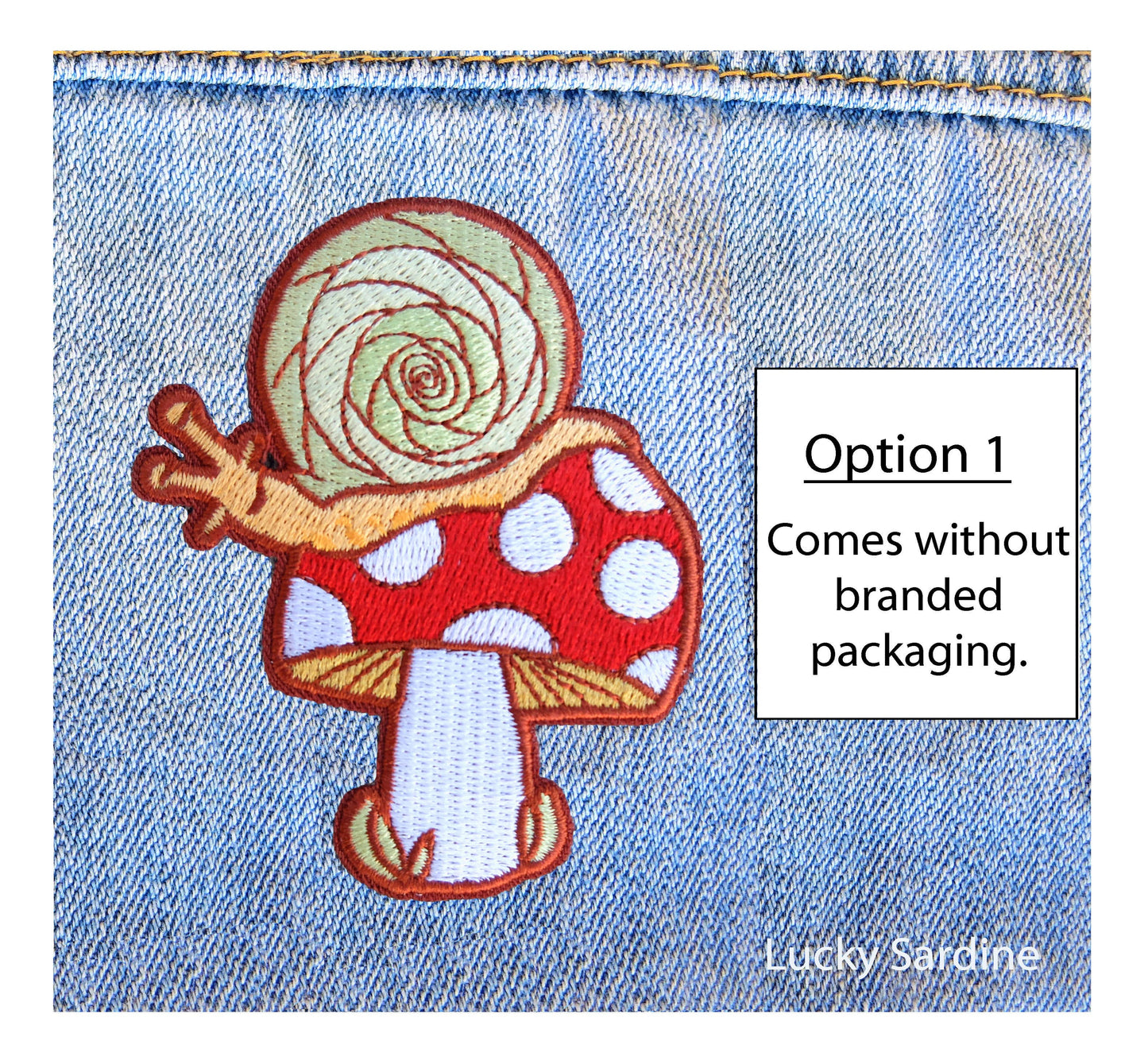 Snail & Toadstool, Mushroom Shroom Embroidered Iron-On Patch