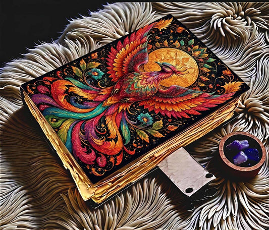 Handmade Phoenix Journal with Lock Rainbow Firebird Grimoire