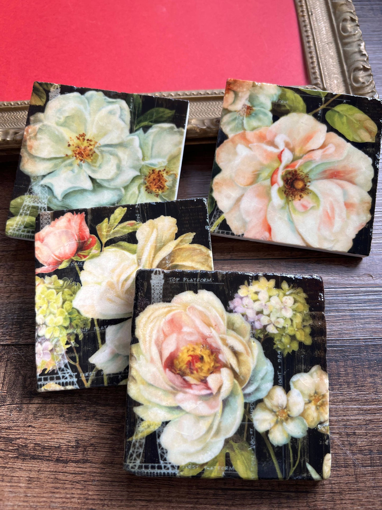 Dark Floral stone coaster
