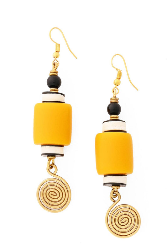 Retro Spin Yellow Trade Bead Earrings