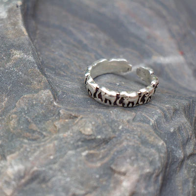 Embossed Elephant Silver Adjustable Ring