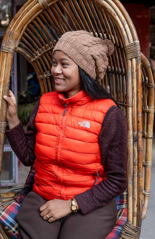 Cable knit wool “slouch” hat
