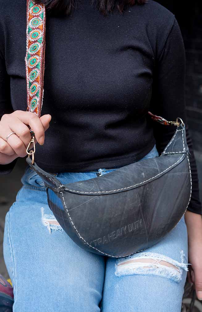 Recycled Rubber Crescent Shape Crossbody Bag