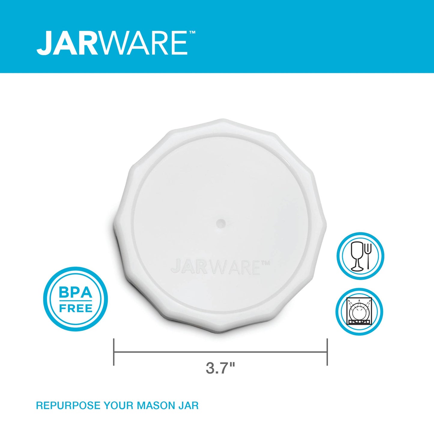 Jarware White Mason Jar Lids, Set of 4 Wide Mouth