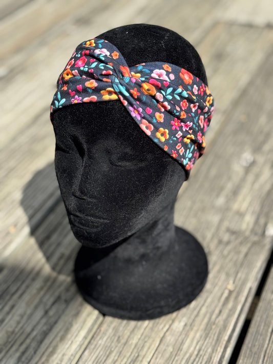 Colorful flowers on navy Headband