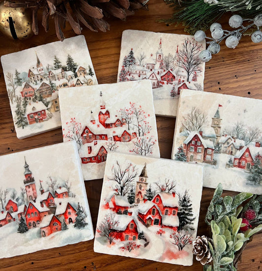 Holiday Village stone coasters