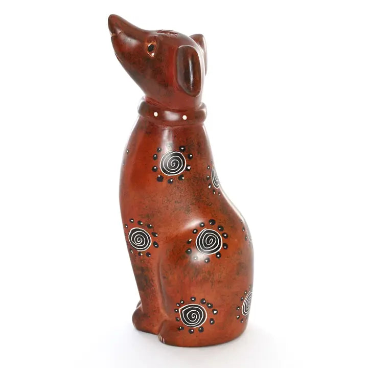 Large Brown Soapstone Dog Sculpture