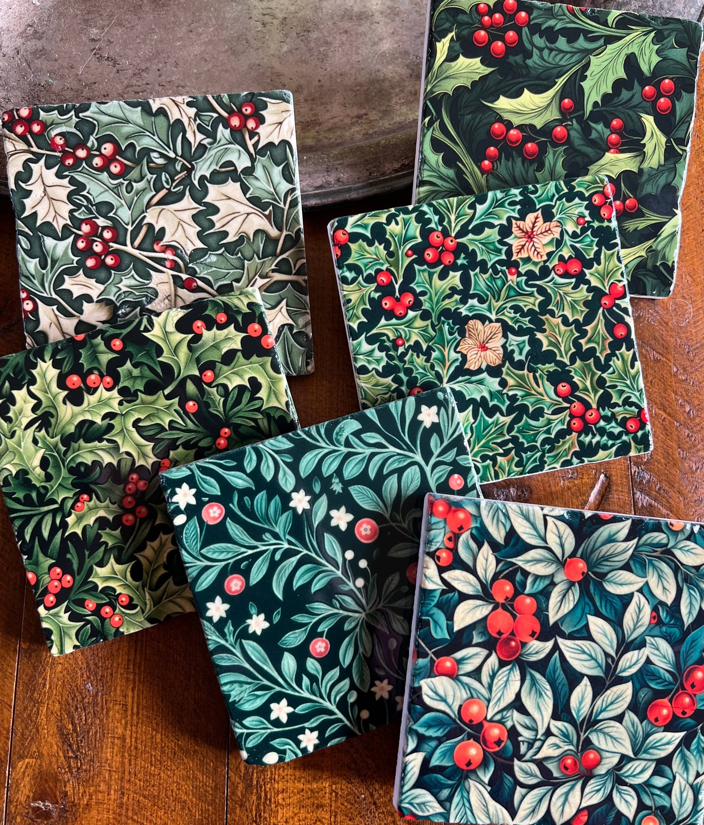 Holiday Holly stone coasters