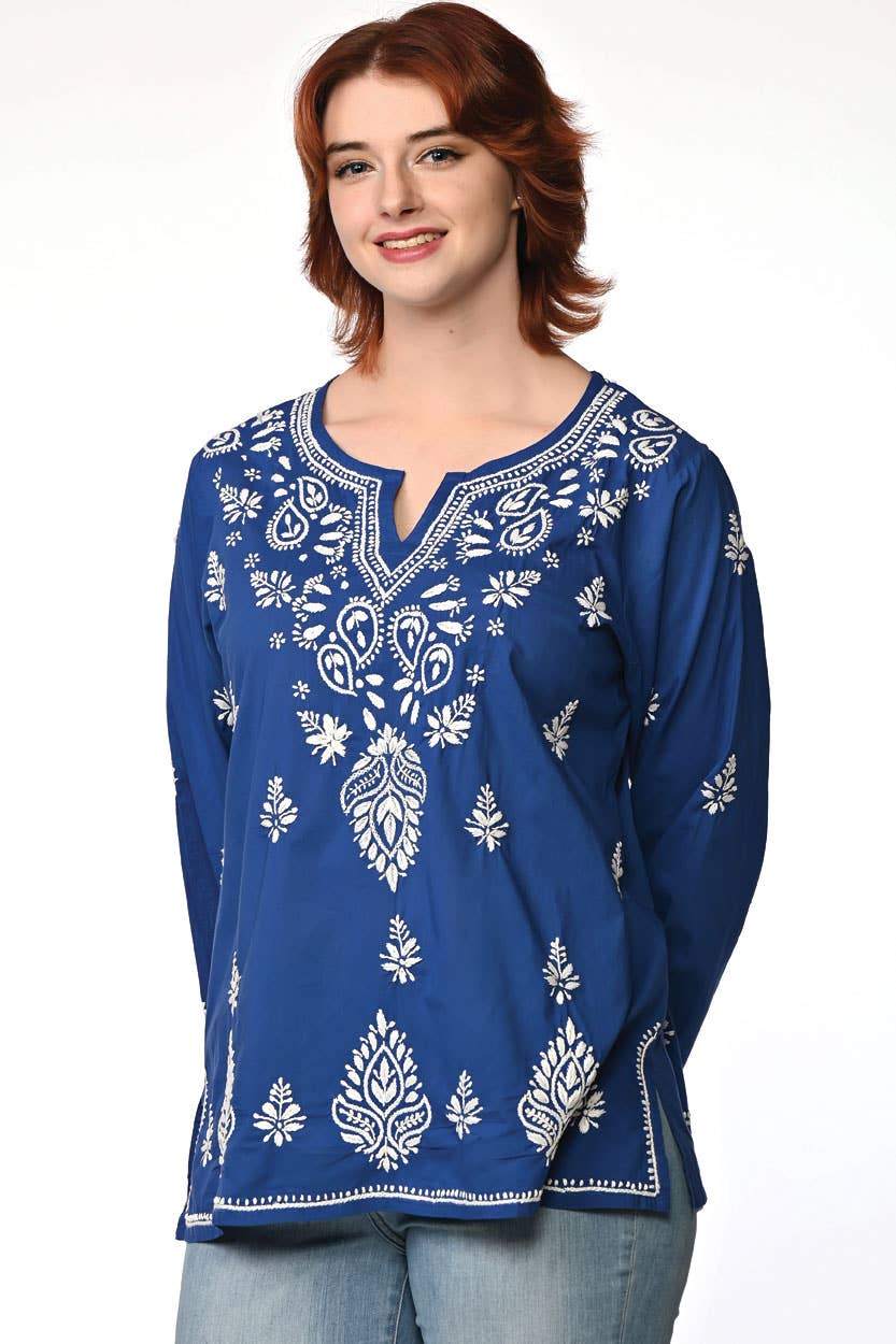Saheli Navy Embroidered Tunics: Navy Blue / S/M