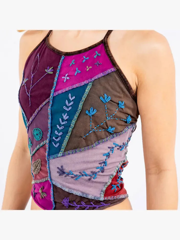 Halter Top Embroidered Patchwork