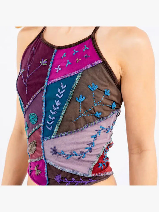 Halter Top Embroidered Patchwork