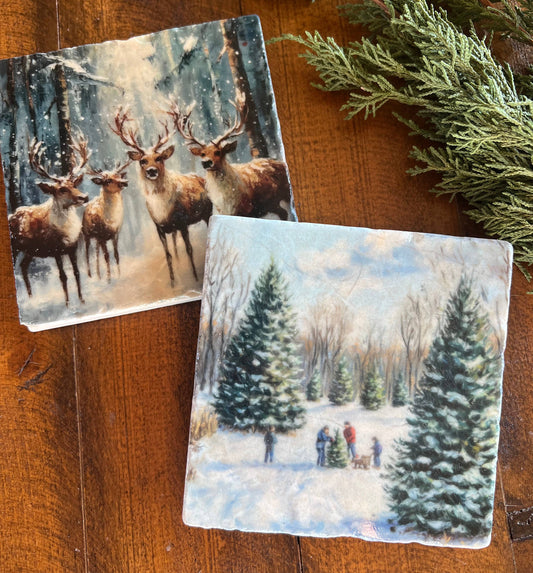 Vintage Christmas stone coasters
