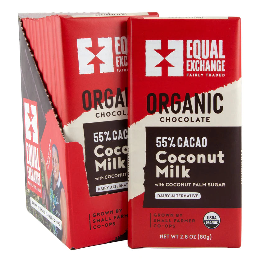 Chocolate bar 55% cacao,  with Coconut Milk Organic