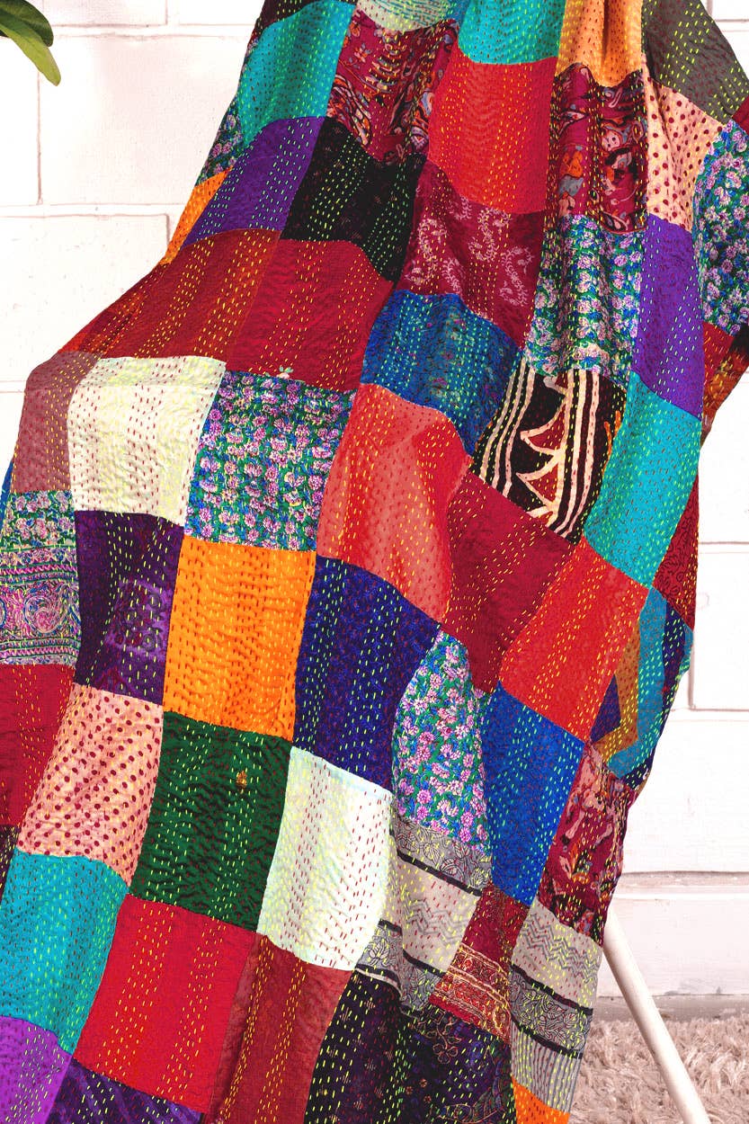 Kantha Silk Sari Patchwork Throws