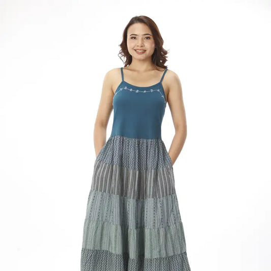 Cotton Patchwork Dress w/hand Embroidery