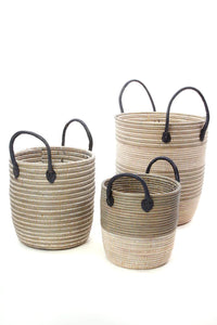 Set of 3 Huntington Baskets with Leather Handles