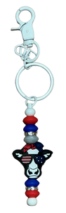 Red, White and Blue cow Keychain