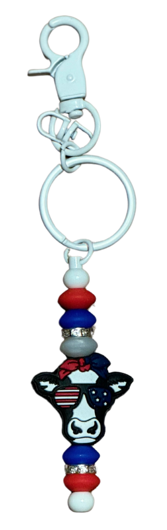 Red, White and Blue cow Keychain