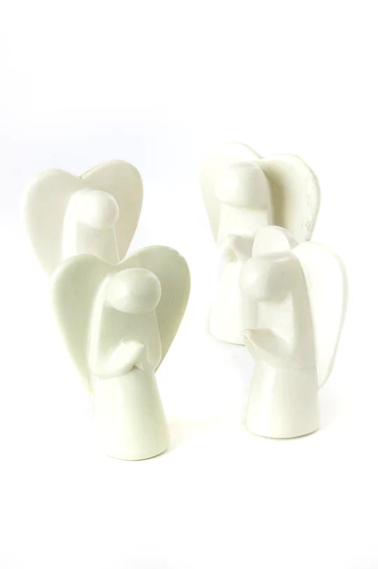 White Soapstone Praying Angel Sculpture