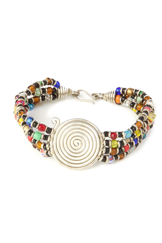 Rainbow Beaded Bracelet with Silver Coil 35 left in stock