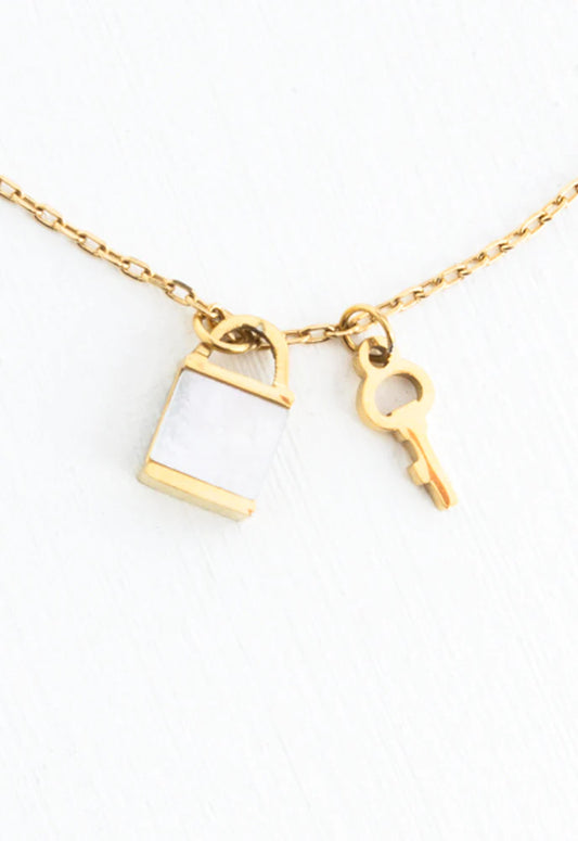 Lock and Key Mother of Pearl Necklace