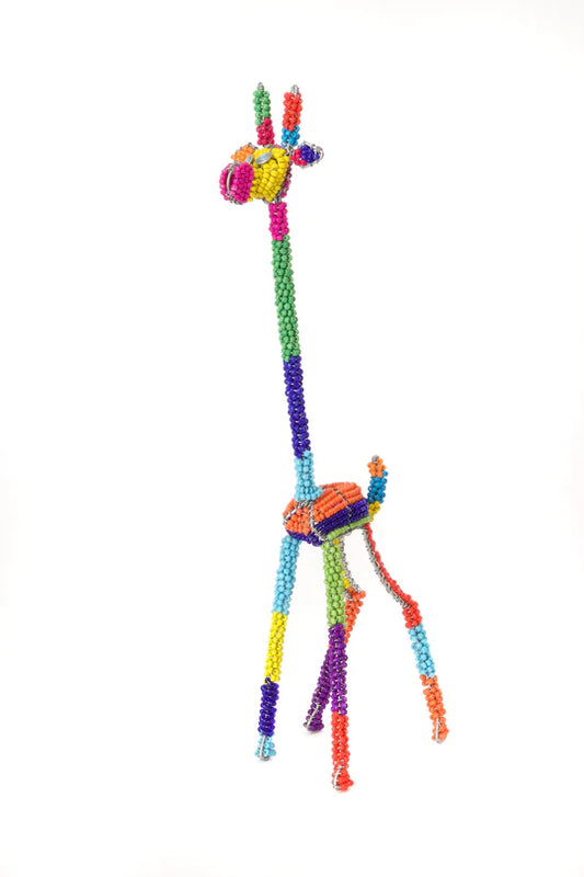 Zimbabwean Color Block Flexible Beaded Giraffe Sculpture