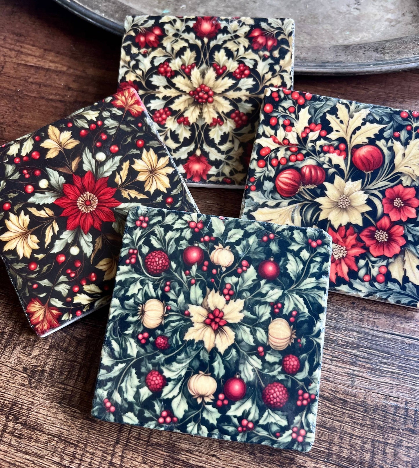 Art Nouveau Poinsettias stone coasters
