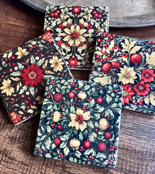 Art Nouveau Poinsettias stone coasters